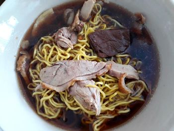 High angle view of noodles in bowl