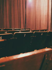 Close-up of chairs in row