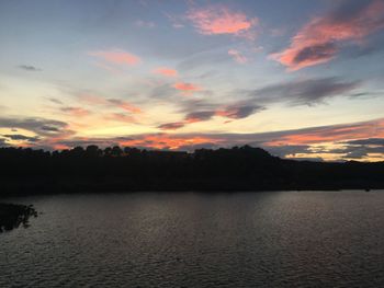 Scenic view of lake against sky during sunset