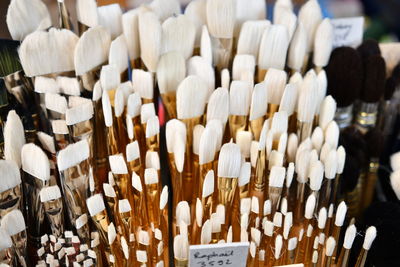 High angle view of brushes for sale in store