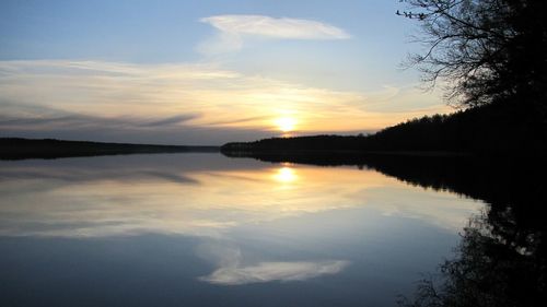 Scenic view of lake at sunset