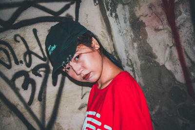 High angle portrait of boy standing outdoors