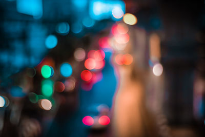 Defocused image of illuminated lights at night