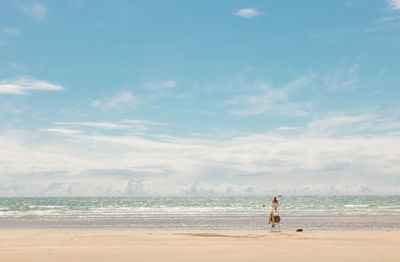 Lifeguard in her high chair on an empty beach