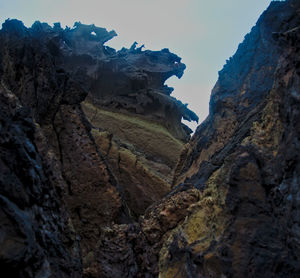 Rock formations in mountains against sky