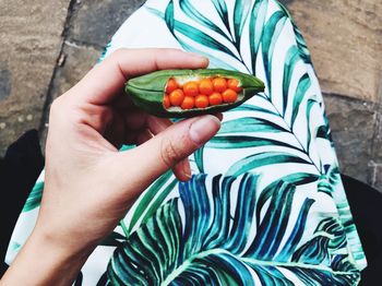 Low section of person holding fruit