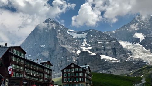 Scenic view of snowcapped mountains against sky