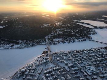 High angle view of cityscape during winter