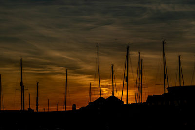Silhouette of sailboats at sunset during sunset