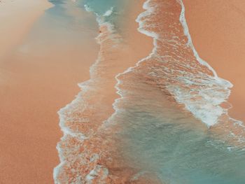 Aerial view of waves splashing at beach