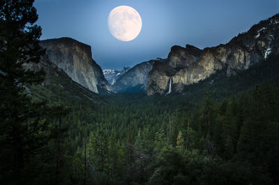 Scenic view of mountains against sky at night