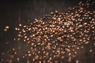 High angle view of coffee beans on table