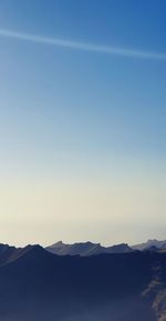 Scenic view of mountains against clear blue sky
