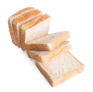 Close-up of cake slice over white background