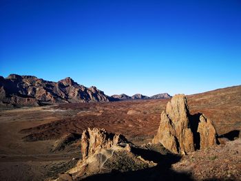 Panoramic view of landscape against clear blue sky