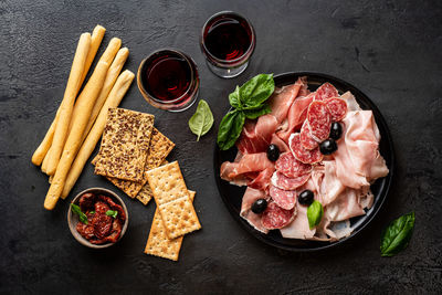 High angle view of food on table