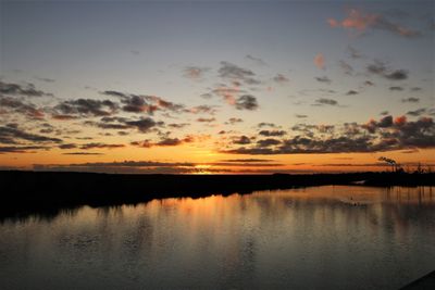 Scenic view of lake against sky during sunset