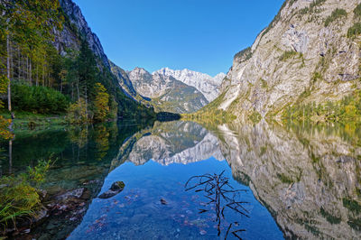 The beautiful obersee in the bavarian alps with mount watzmann in the back