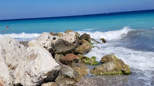 Scenic view of sea against blue sky