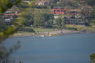 High angle view of illuminated city