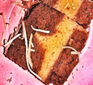 High angle view of cake in plate