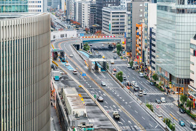 High angle view of traffic on city street