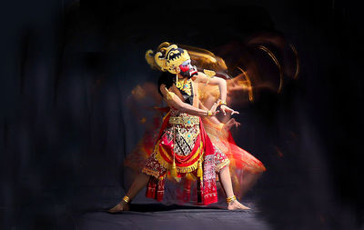 Buto cakil's dance. buto cakil is a giant character in indonesian wayang plays