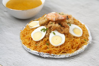 Close-up of food on table