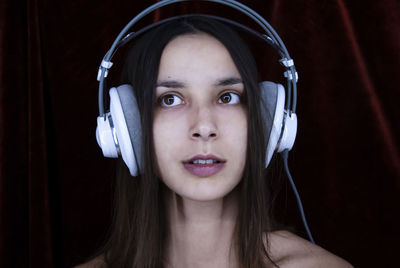 Young woman wearing headphones