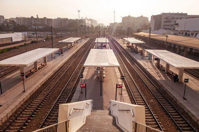 High angle view of railroad station platform