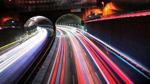 Light trails on road at night