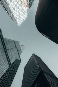 Directly below shot of buildings against clear sky