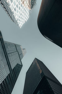 Directly below shot of buildings against clear sky