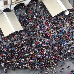 High angle view of crowd in city