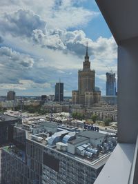 High angle view of buildings in city