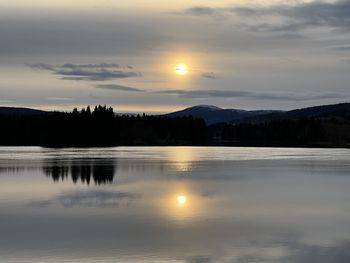 Scenic view of lake against sky during sunset