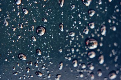 Full frame shot of raindrops on glass window