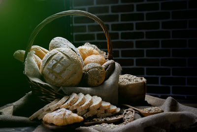 Close-up of bread in basket on table