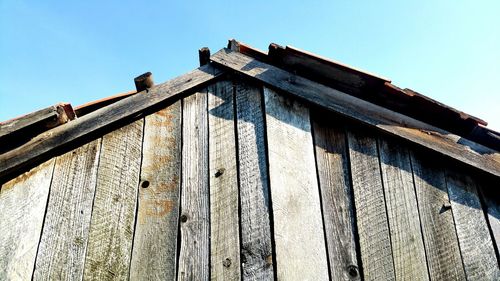 Exterior of historic house against clear blue sky