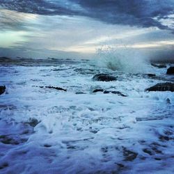 Scenic view of sea against sky during sunset