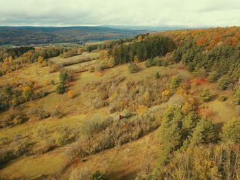 Scenic view of landscape against sky during autumn