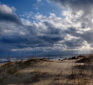 Scenic view of beach against sky