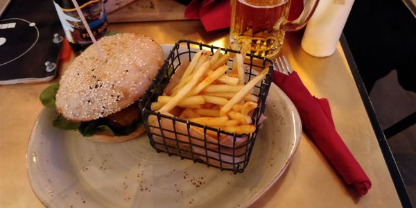 High angle view of food on table