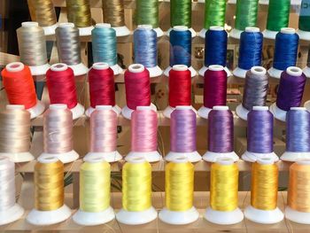 Full frame shot of colorful thread spools