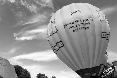 Low angle view of hot air balloon against sky