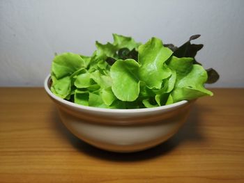 High angle view of salad in bowl on table