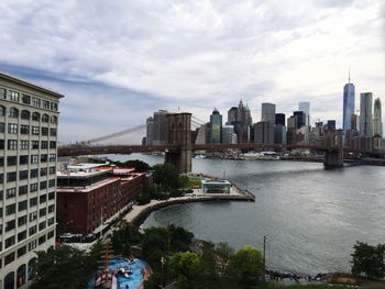 Cityscape against cloudy sky