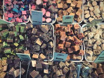 High angle view of food for sale at market stall