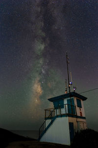 Milky way over a lifeguard tower in malibu california