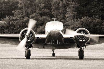 Fighter airplane on field